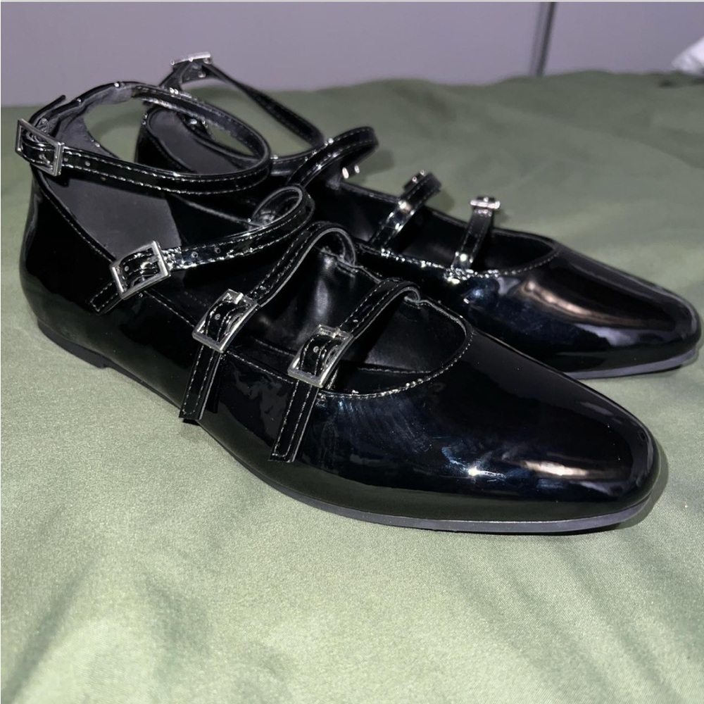 SHEIN Black Patent Flats with Straps